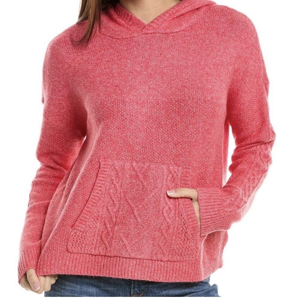 Cabi XS Sweater Hoodie Kangaroo Pocket Style 4473 Heather Pink Cable Knit